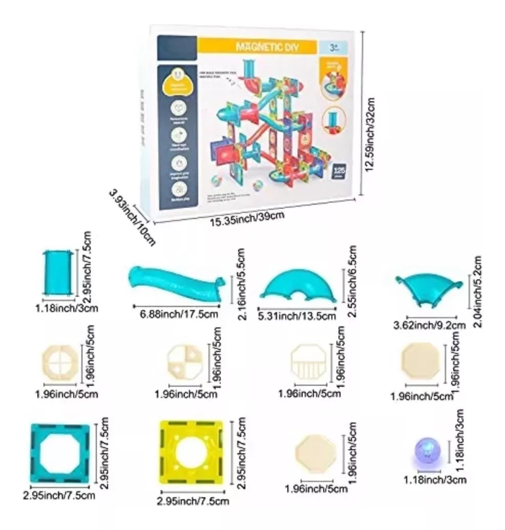 Bloques Magnéticos con Circuito con Canicas - Bloques Magnéticos - 125 piezas - Juego educacional - Juego Imán - 3 años en adelante