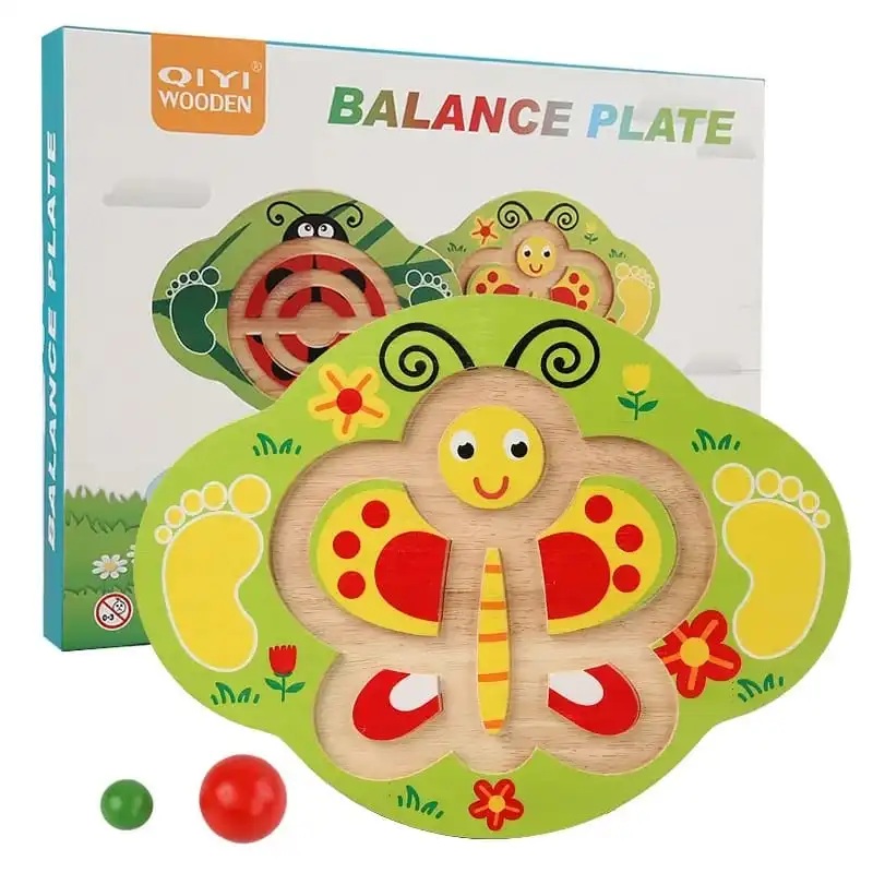 Tabla equilibrio montessori  - Tabla de Balance - Juego de Madera - Balance Plate - Mariposa - Abeja - Chinita - Jirafa