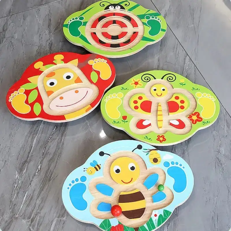 Tabla equilibrio montessori  - Tabla de Balance - Juego de Madera - Balance Plate - Mariposa - Abeja - Chinita - Jirafa