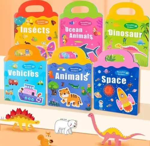 Libro Puzzle con Imanes Reutilizables - Animales - Animales Marinos - Dinosaurios - Vehículos - Espacio