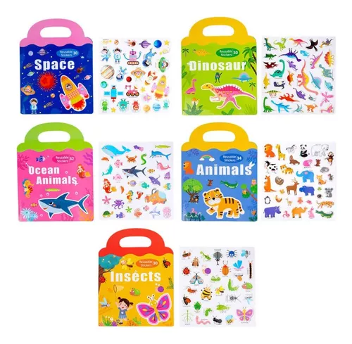 Libro Puzzle con Imanes Reutilizables - Animales - Animales Marinos - Dinosaurios - Vehículos - Espacio