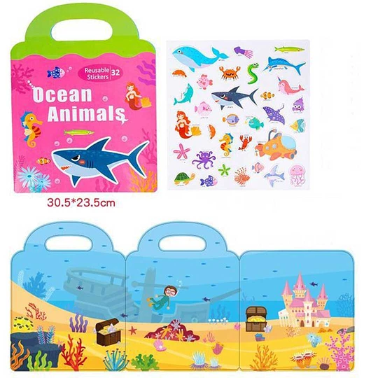 Libro Puzzle con Imanes Reutilizables - Animales - Animales Marinos - Dinosaurios - Vehículos - Espacio