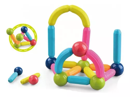 Juego de Varillas y pelotas magnéticas para construcción - 3 años en adelante - Juego sensorial montessori para preescolar - 25 piezas